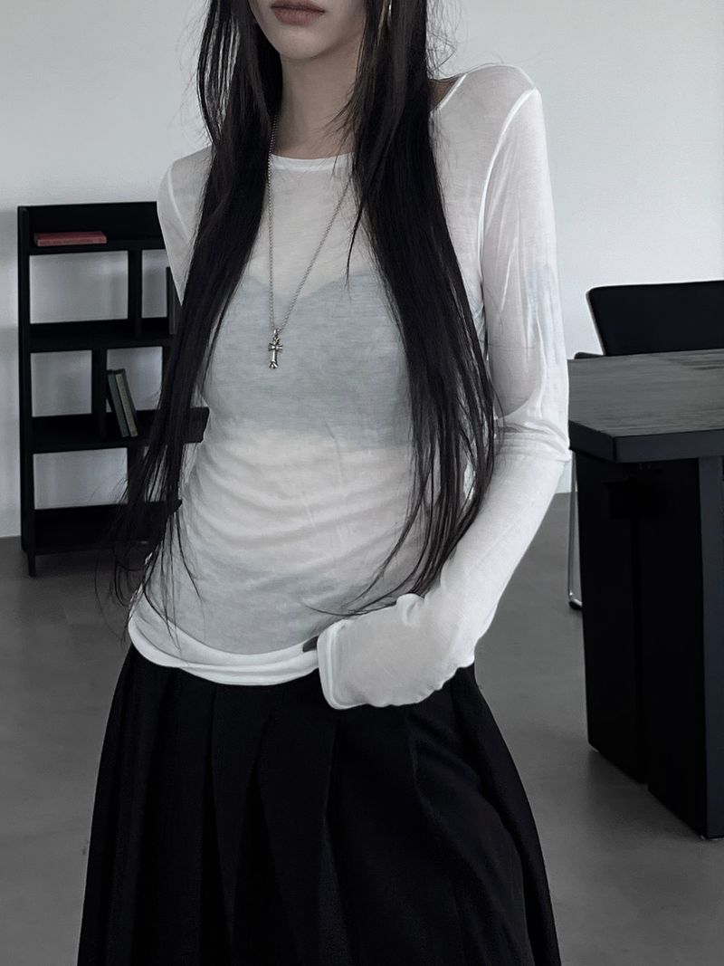 layered see-through long sleeve T (4color)