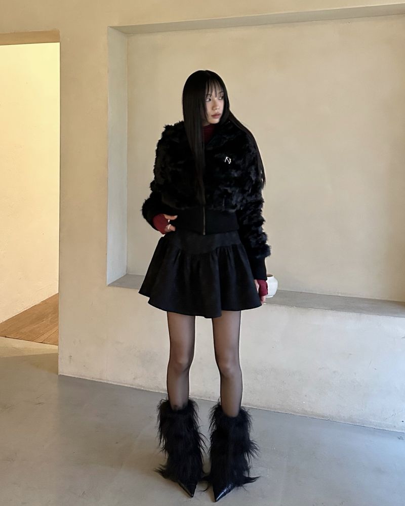 Bunny Cropped Fur Hooded Jumper