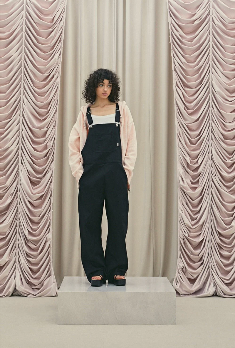 Frill baggy overalls - black