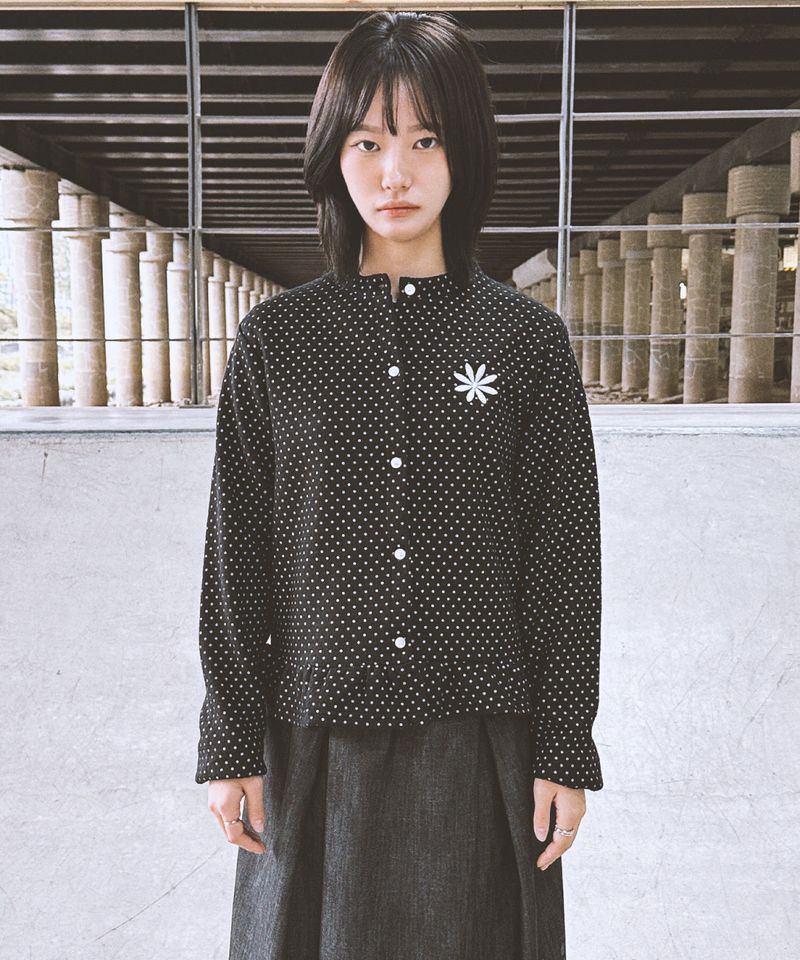 DAMISH（ダミッシュ）の「ドットフリルデイジーロゴニットカーディガン_ブラック（トップス）」