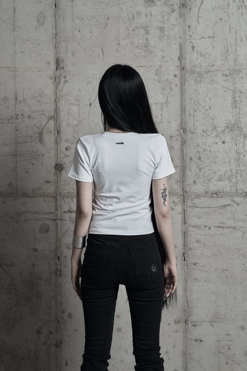 [label] sculptural Jersey zipper top WHITE