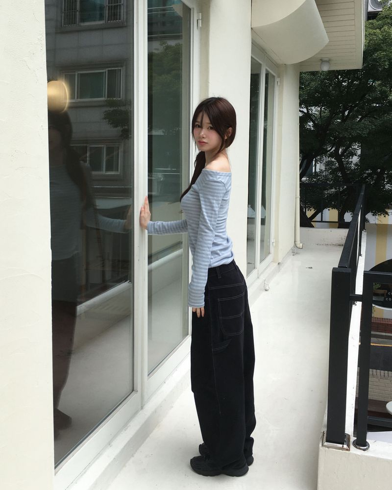 Stripe boat neck T