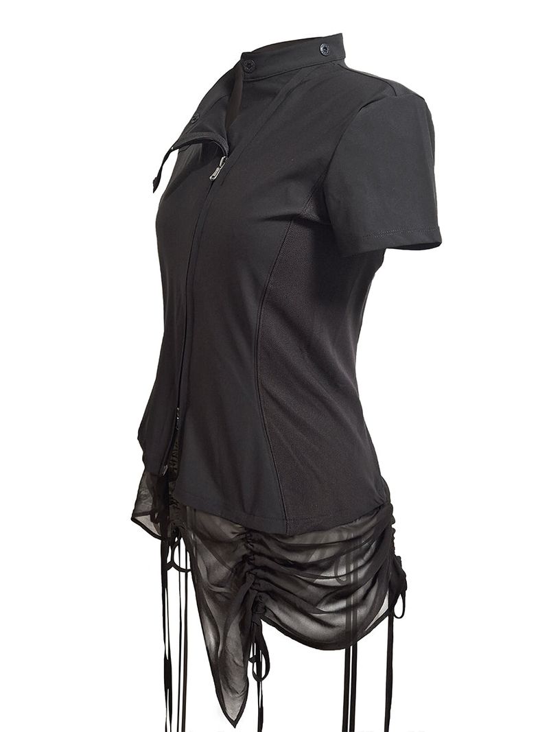  CURVED ZIP-UP SHIRT WITH LAYER . DARK BROWN