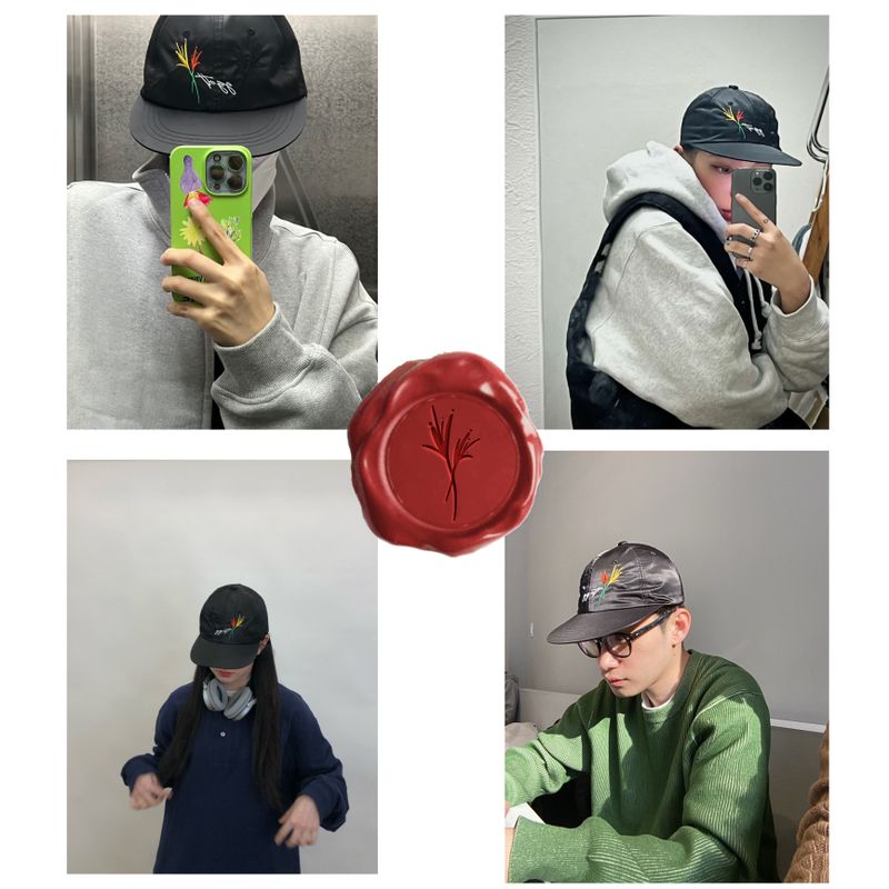 Yellow & Red Flower _Satin cap(Black)