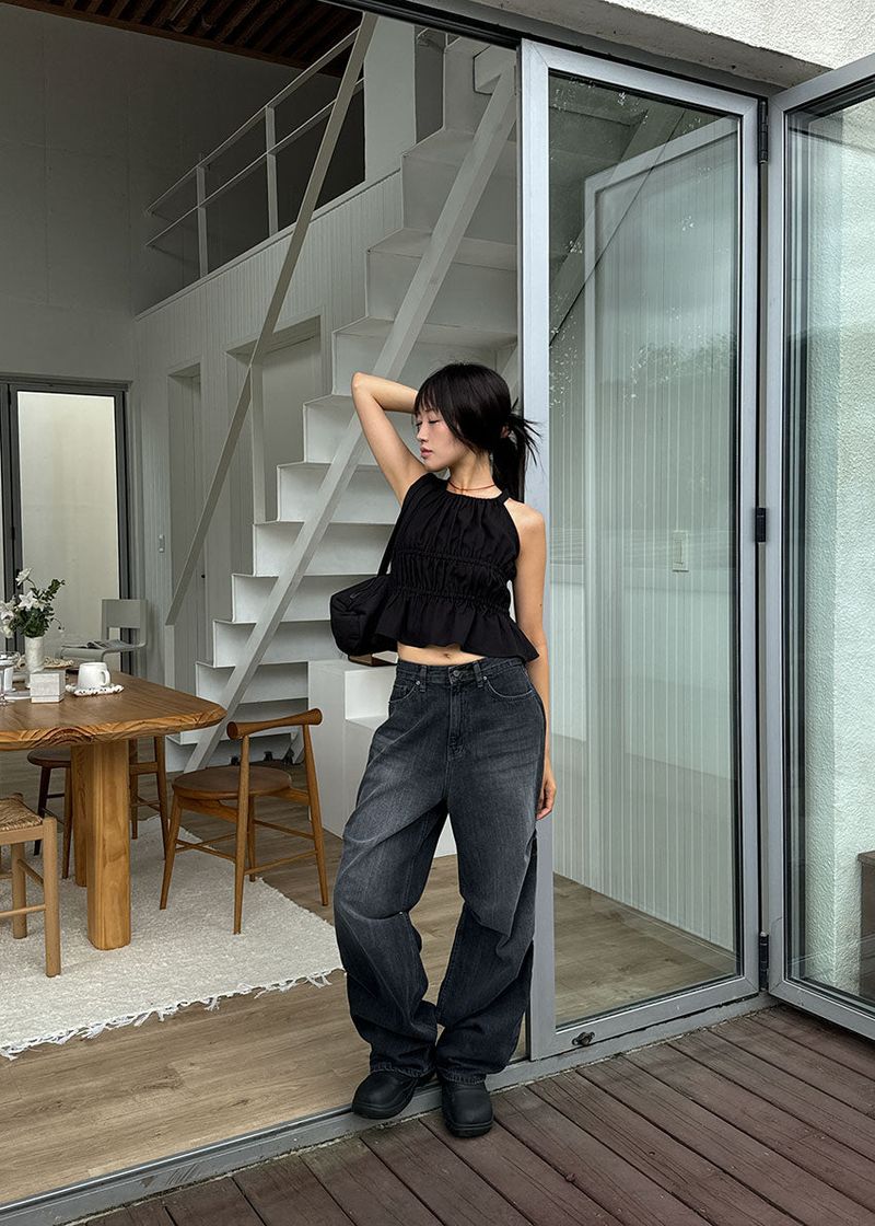 HALTER SHIRRING BLOUSE