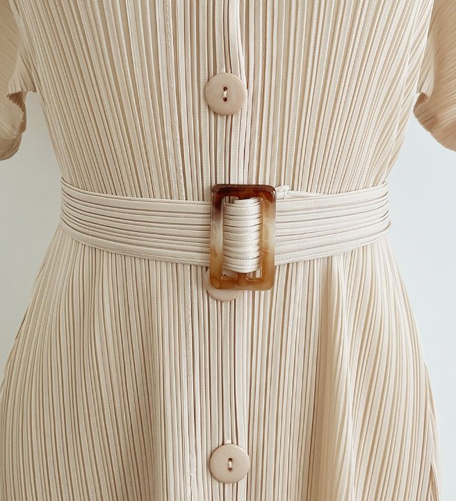 Oleun Pleated Long One Piece (Belt Set)