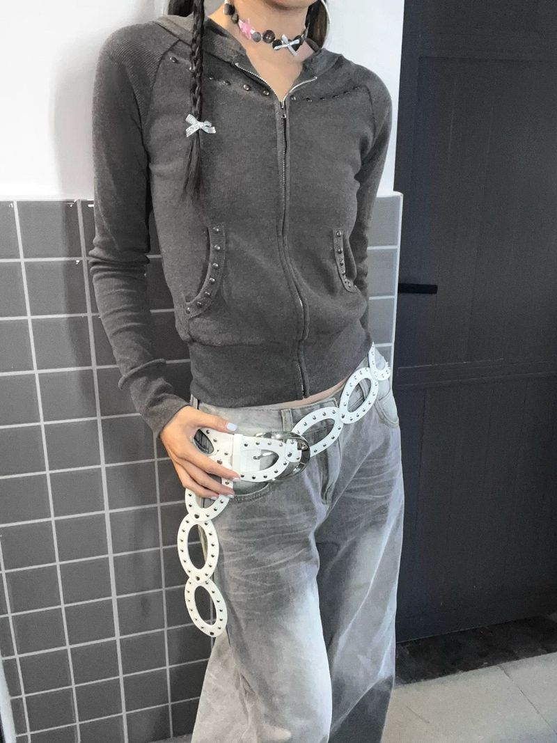 Rivet Hoodie Zip-Up [Grey]