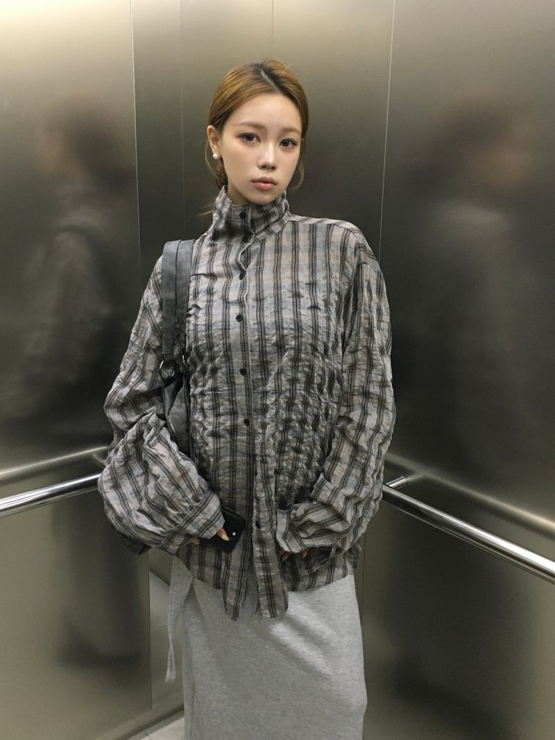 Hyper High-Neck Over Check Shirt (2c)