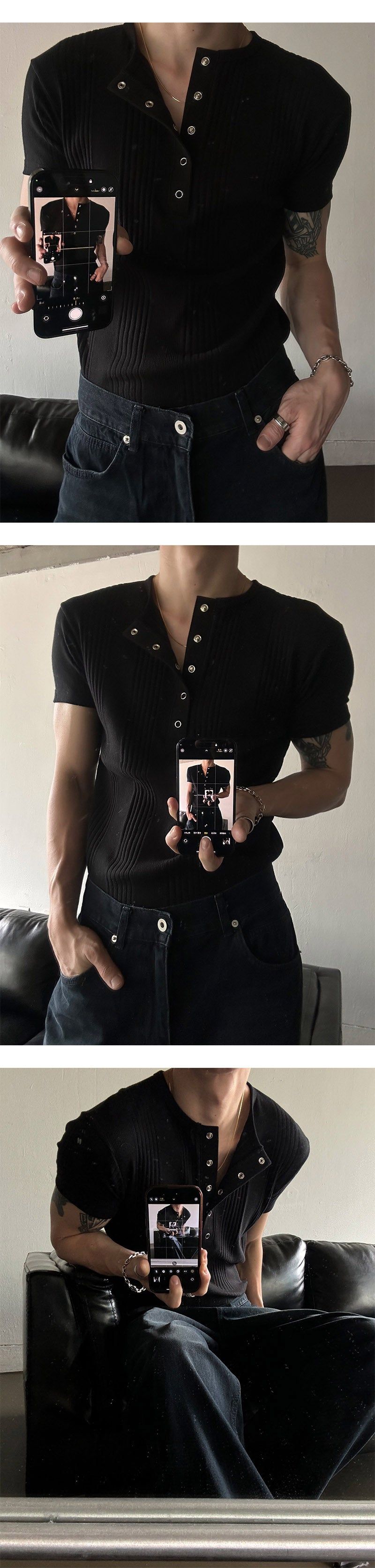 [S/S] High ribbed henry neck half knit(3color)