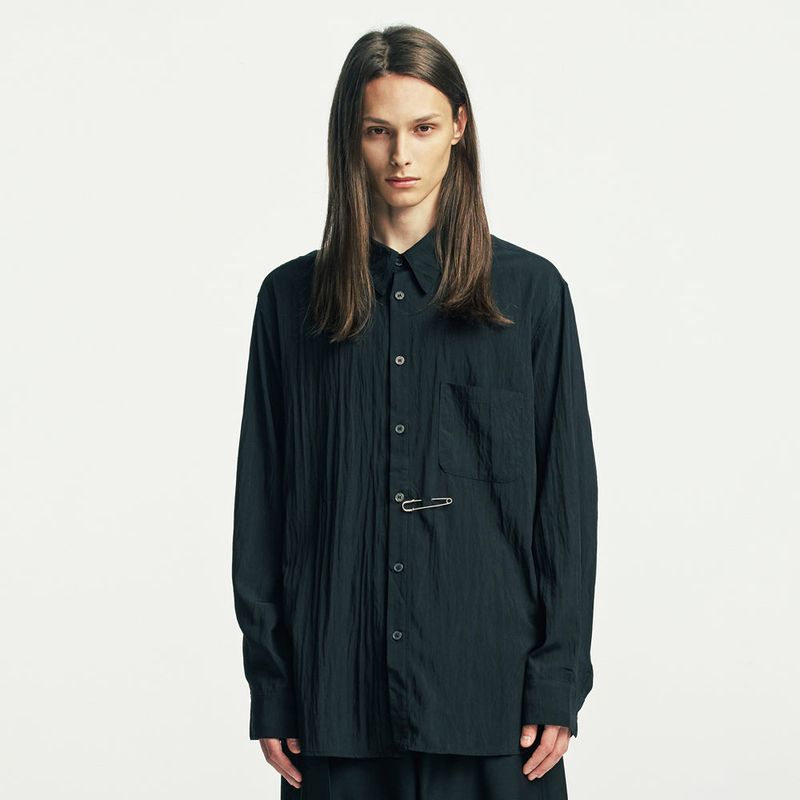 wrap pin drape shirt black