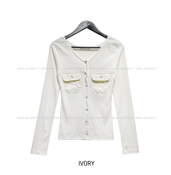 Luchi color matching pocket ribbed cardigan