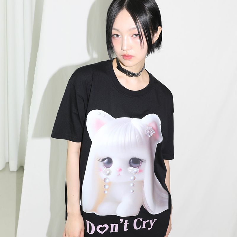 Don't Cry Half T-shirt - BLACK 