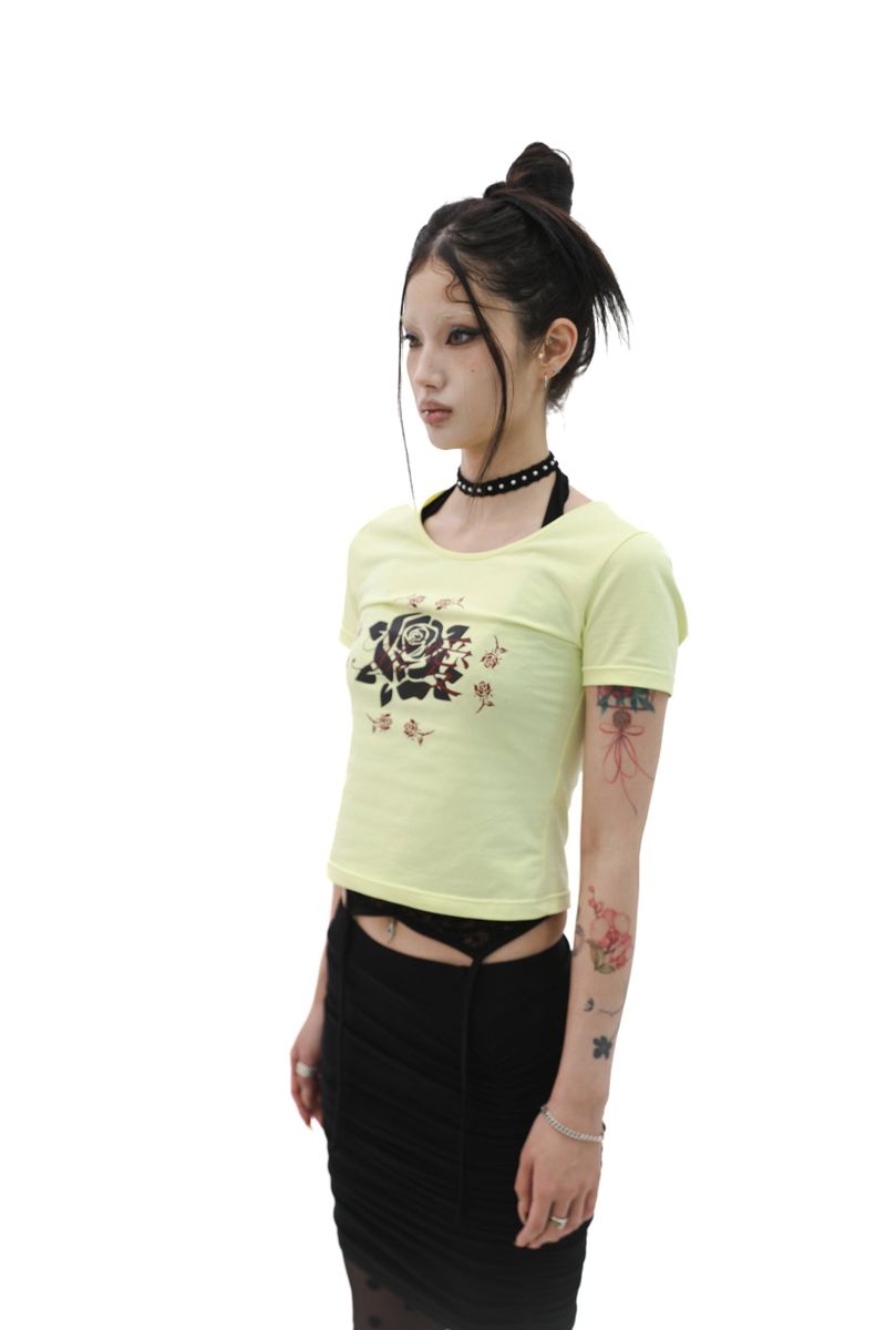 [Gerbera] Halter layered sleeveless (Black/White)