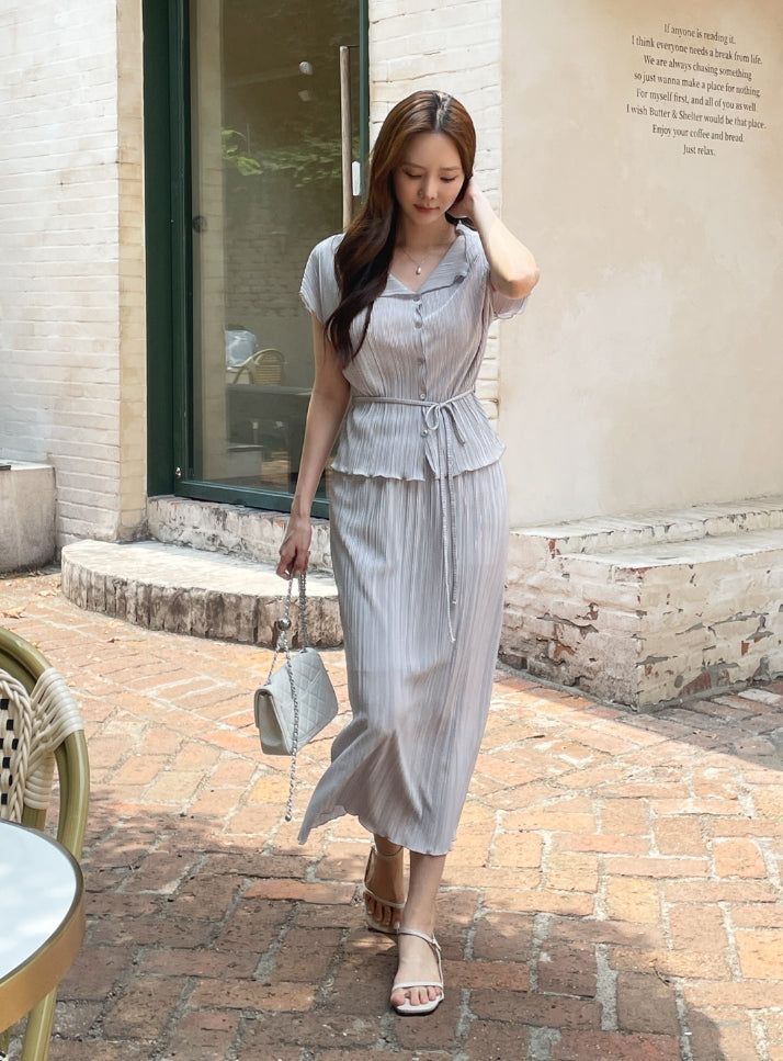 Weave Pleats Banding Skirt