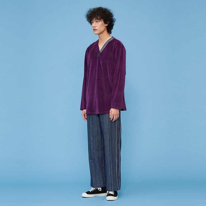 Velour V-neck Shirt [Purple]