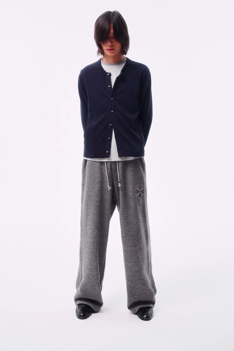 WOOL-LIKE TEXTURE FOUR-COLOR FLOCKED DENIM PATCH EMBROIDERY SWEATPANTS