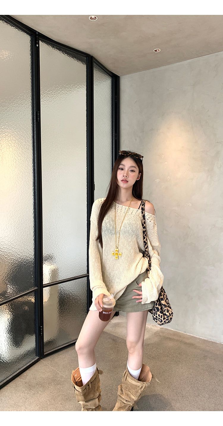 khaki cotton mini pants skirt