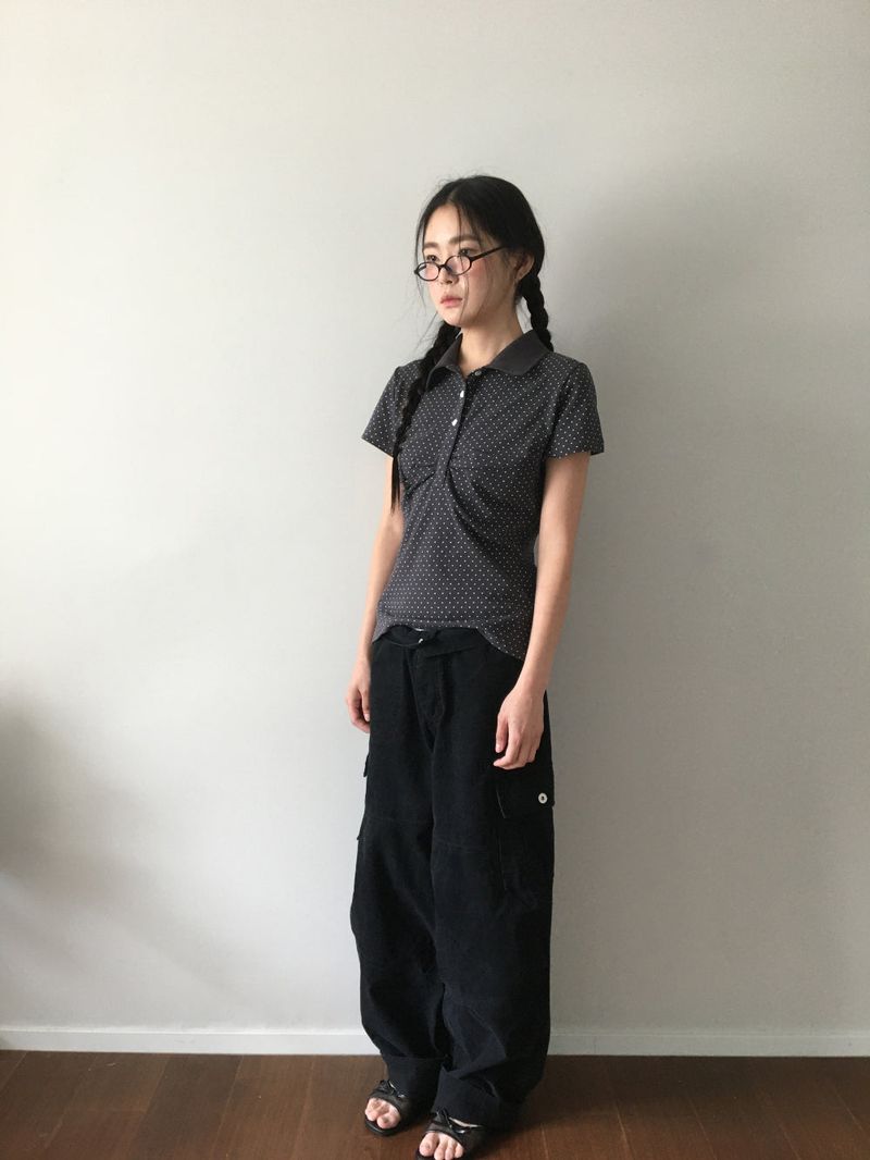 Shirring Dot Collar T-Shirt (3color)