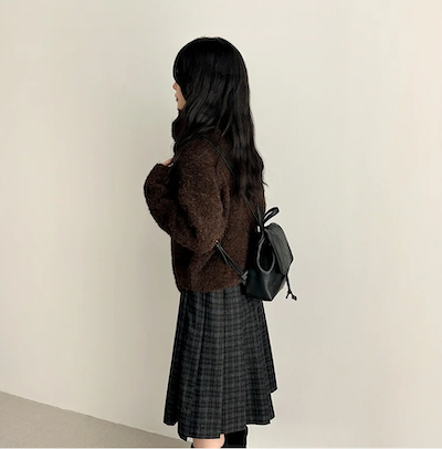 Bomi A-line pleated check midi skirt 