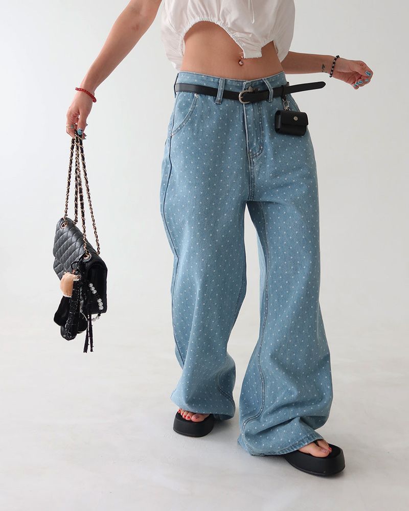 Light blue polka dots and wide pants