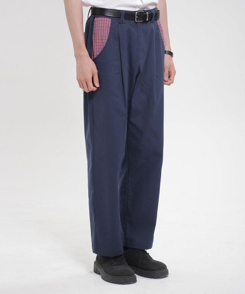 TIE TO JEAN（タイトゥジーン）の「クロスベルトループ チェックポケット  コットンパンツ ネイビーブルー（パンツ）」