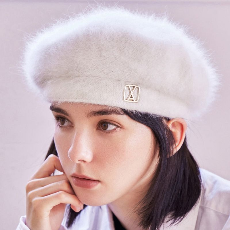 VA Square Stud Angora Beret / Cream