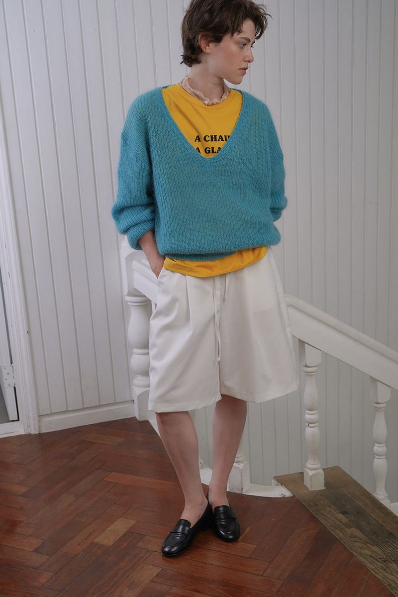 Mohair v-neck knit_teal