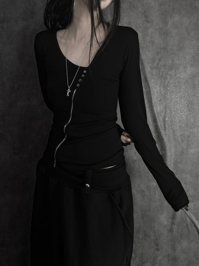 diagonal zipper button T (2color)