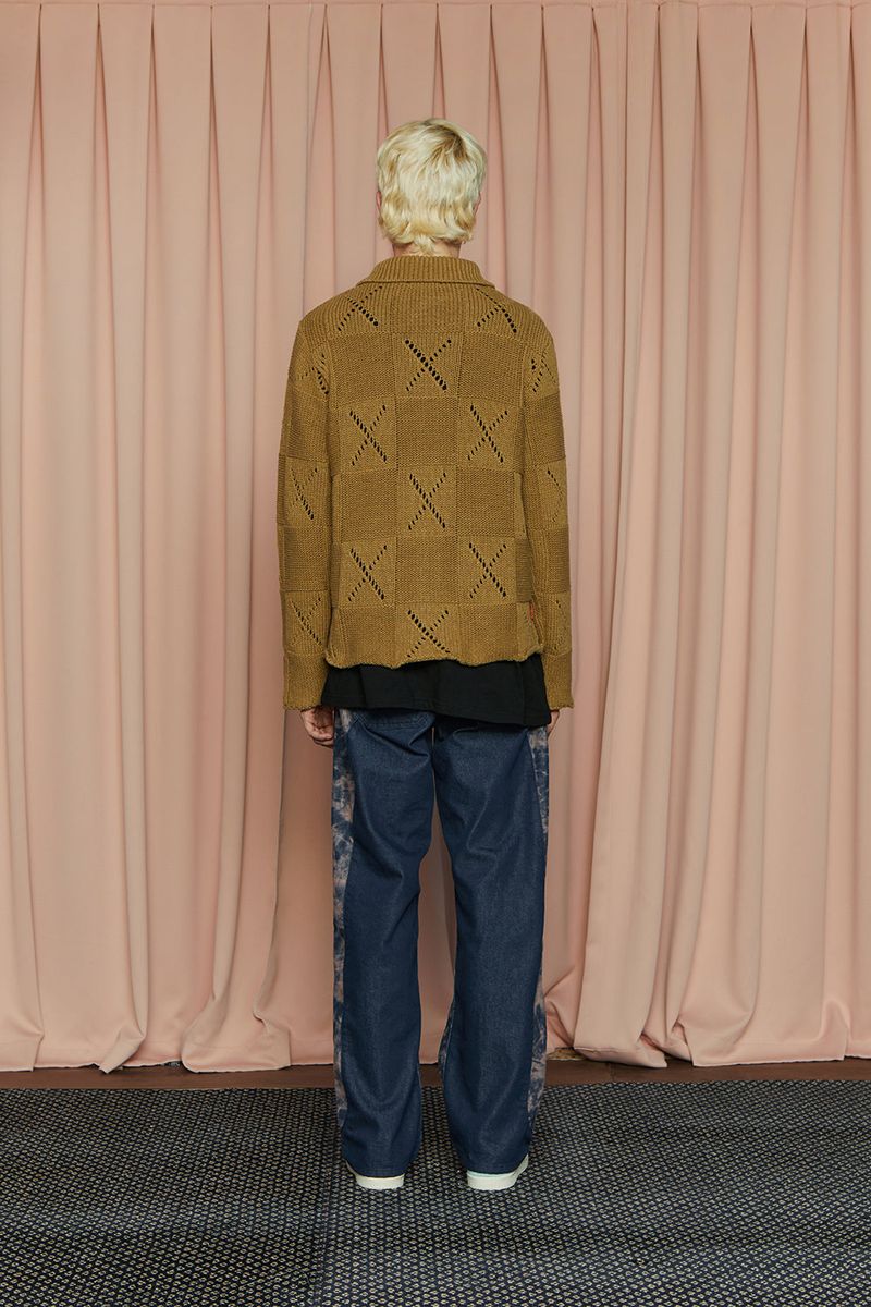 BUTTON ARGYLE KNIT JACKET / OLIVE