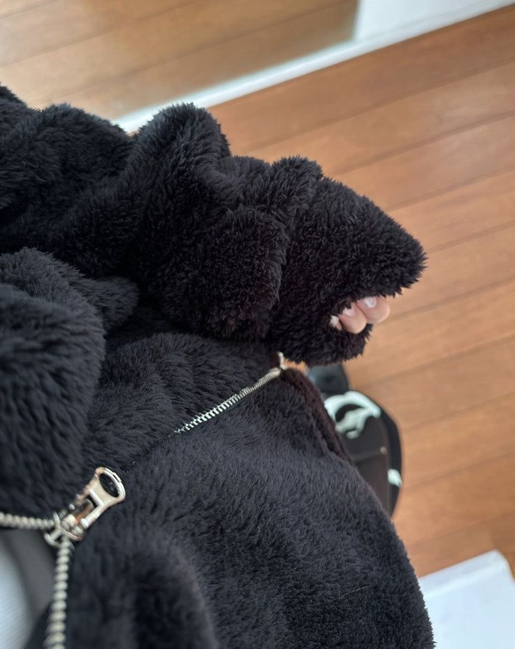 Fame Fleece Raccoon Fur Hooded Zip-Up