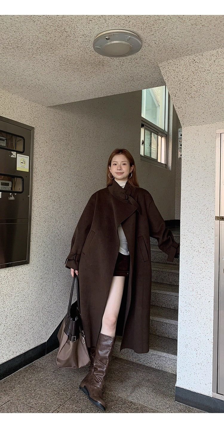 dark brown wool handmade long coat
