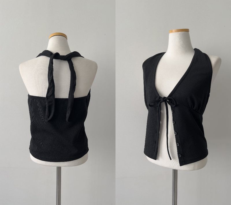 Bio Shirred Halter Neck Knit Vest