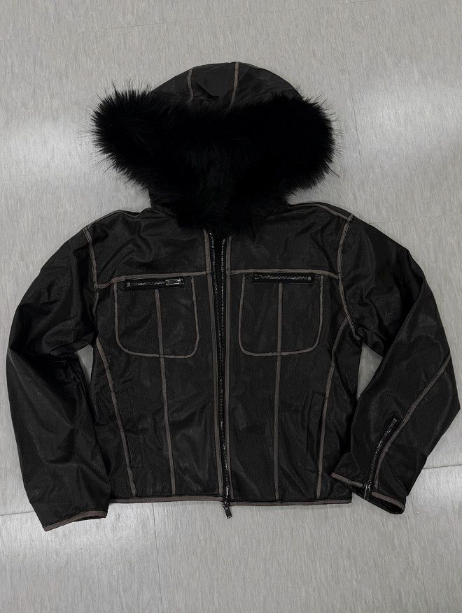 Vintage Noir Leather Zip-up