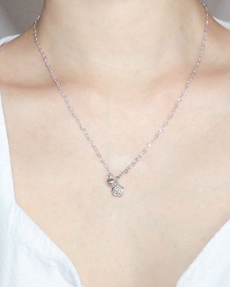 [MADE] lovely rose. rose heart chain necklace
