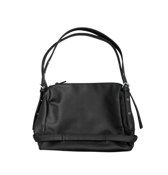 Belt Strap Embossed Leather Shoulder Bag