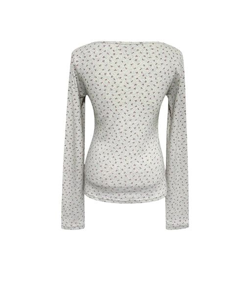 Titi Flower Deep U-Neck Long Sleeve