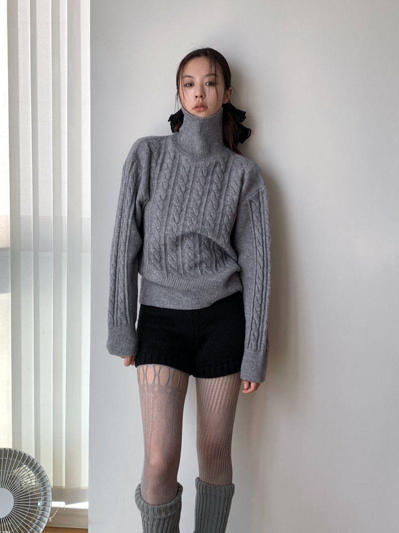 Jacquard Turtleneck Twisted Wool Knitwear