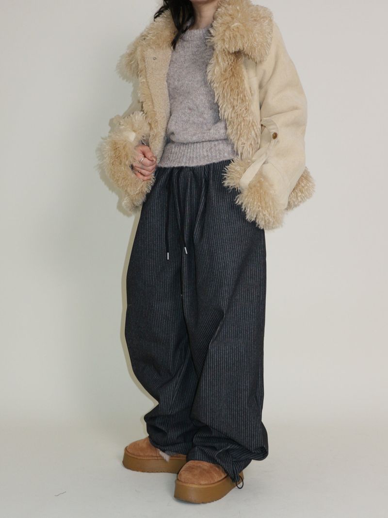 Terry Stripe Banding Carpenter Wide Denim Pants (for all four seasons)