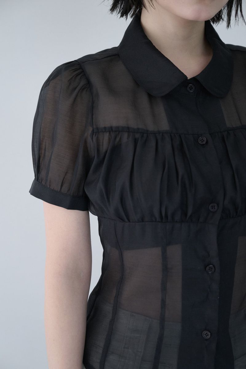 SHIRRING SHEER BLOUSE BLACK