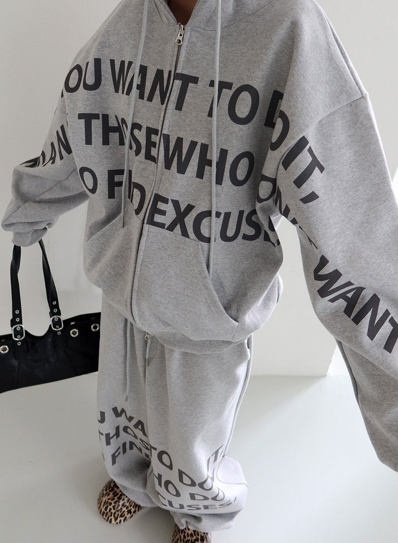 [UNISEX] One-two lettering oversized-fit hooded zip-up jacket