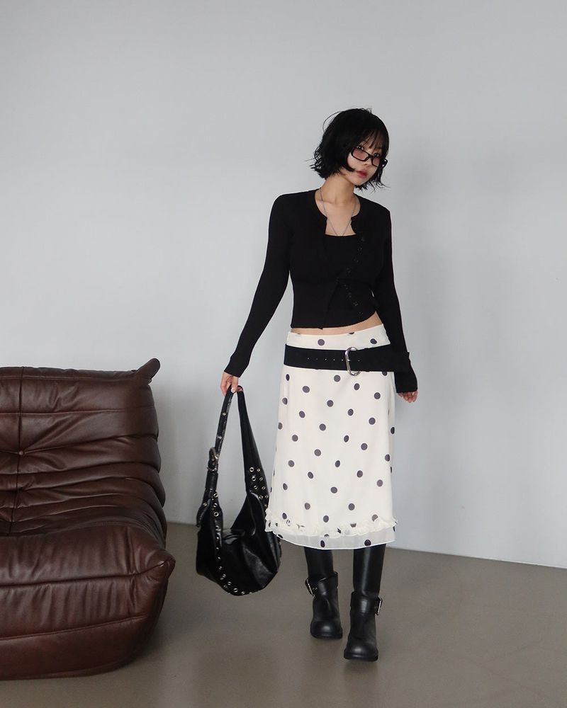 dot frill midi skirt