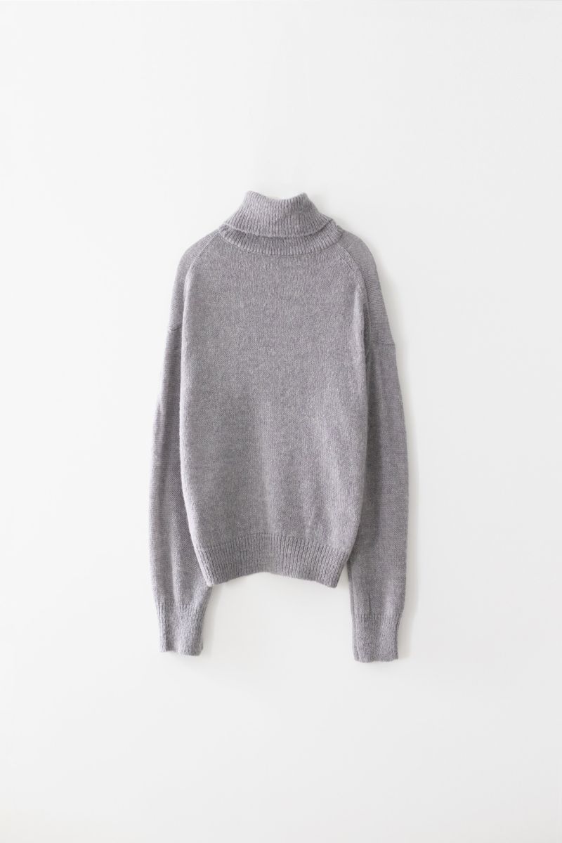 Kid mohair turtle neck knit (Grey)