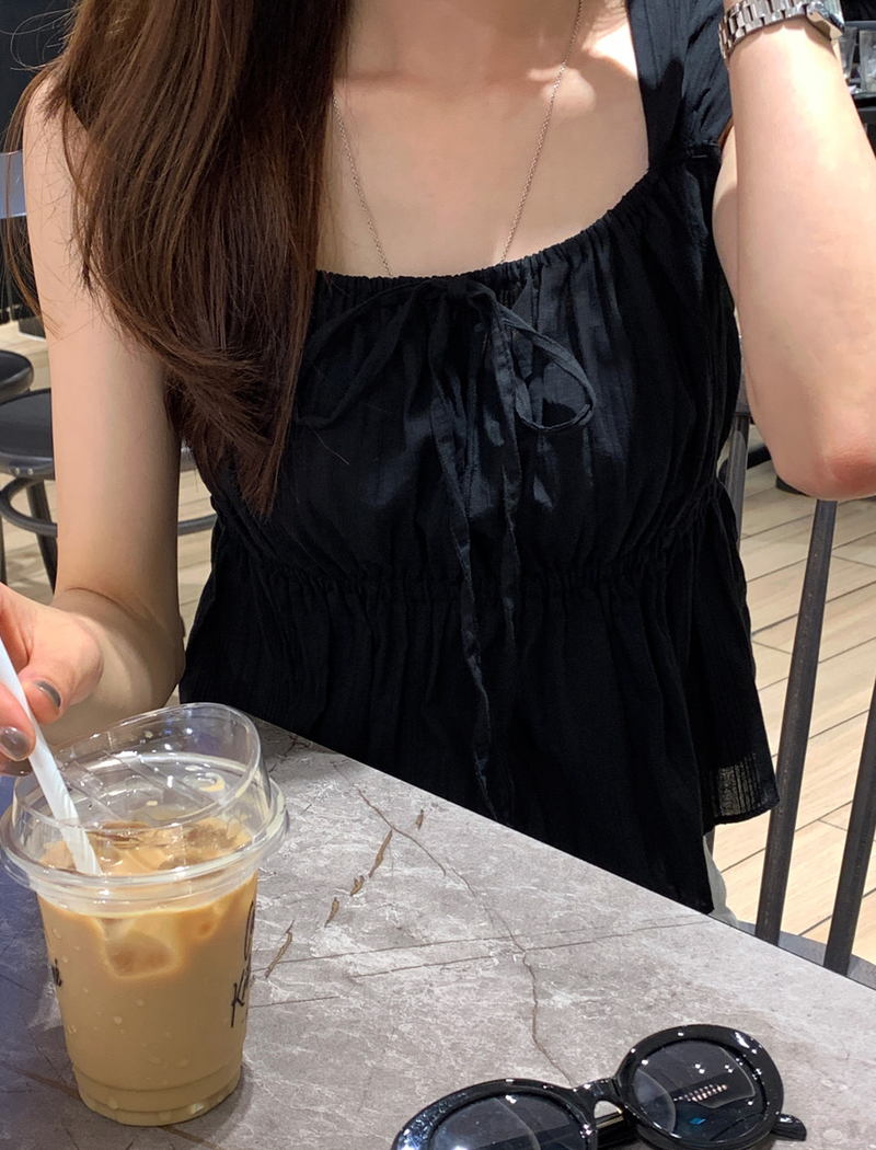 Heather Ribbon Sleeveless Blouse / 2 colors