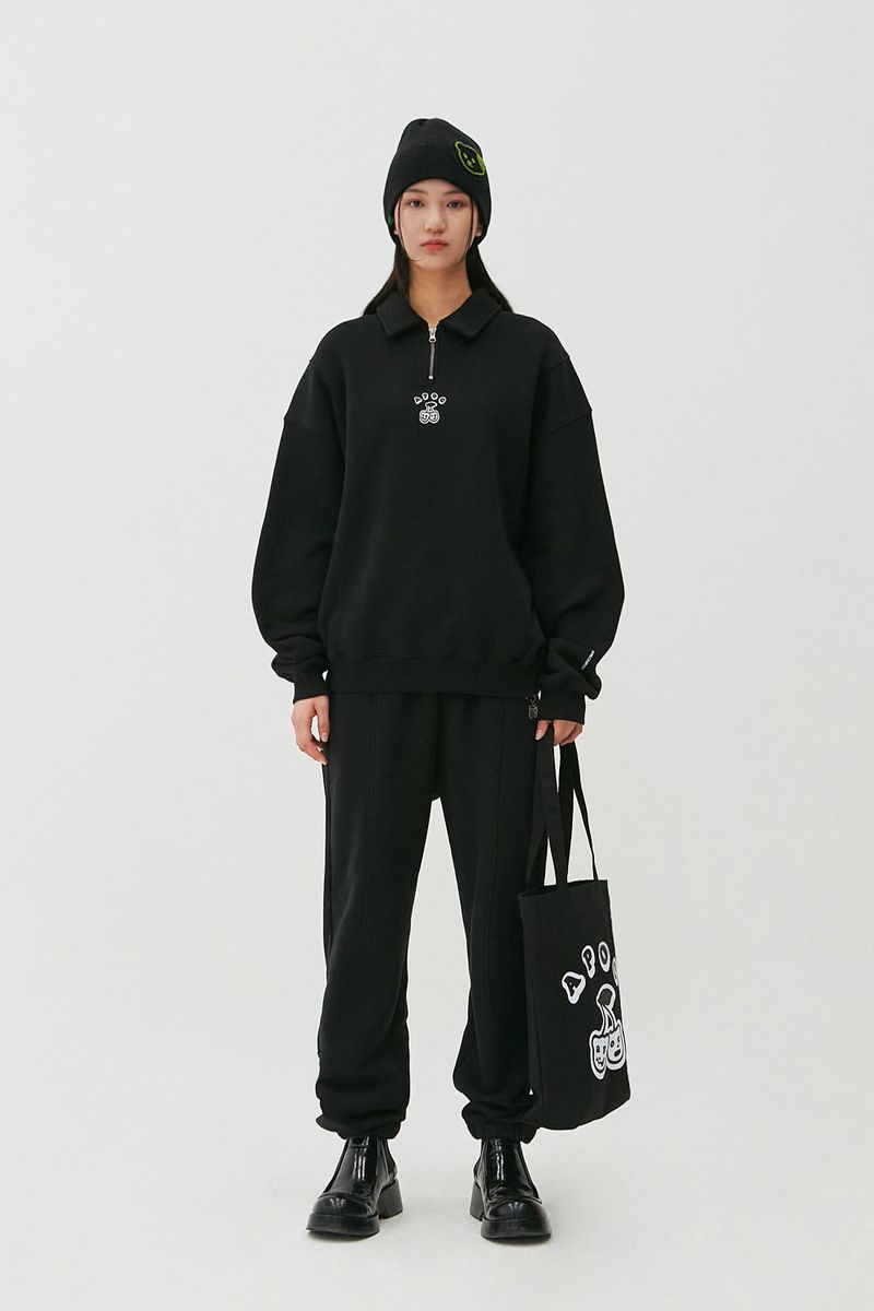 Cherry Bear Half Zipup Crewneck_Black