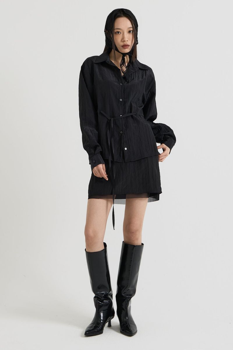 Sheer String Blouse, Black