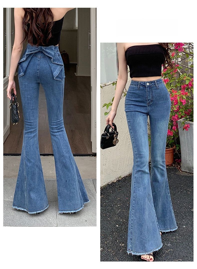 Ribbon Detail Denim Flare Pants