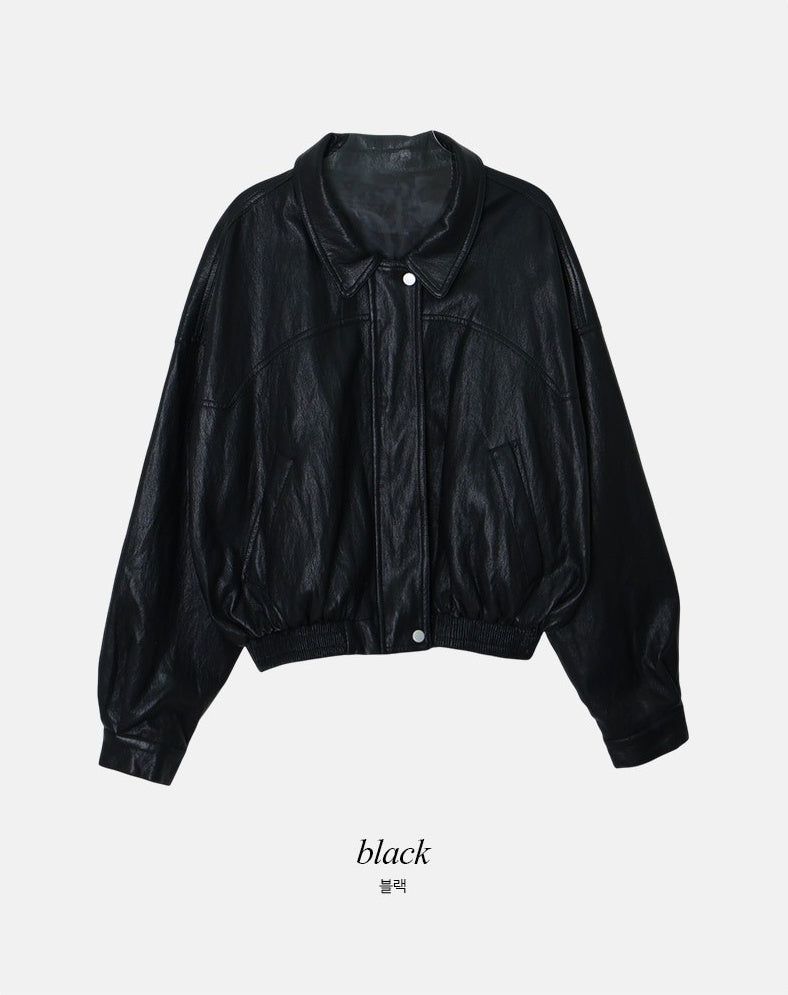 EW Collar Crop Leather Blouson (2color)
