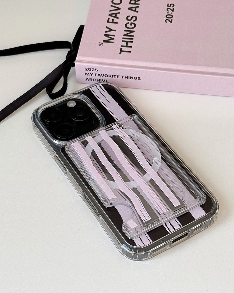 pink stripe magsafe clear card pocket