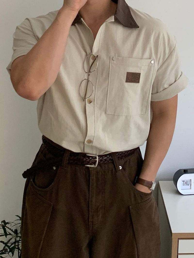 Mensfloor（メンズフロア）の「Linen-work short-sleeved shirt（Tops）」