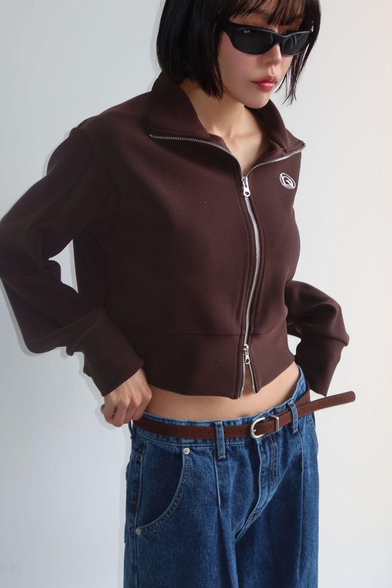 TWO-WAY FLEECE ZIP-UP_BROWN